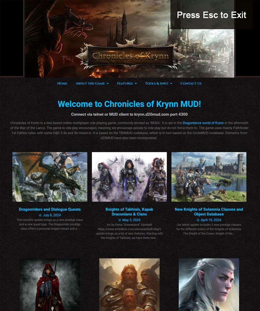 screenshot of krynn.d20mud.com