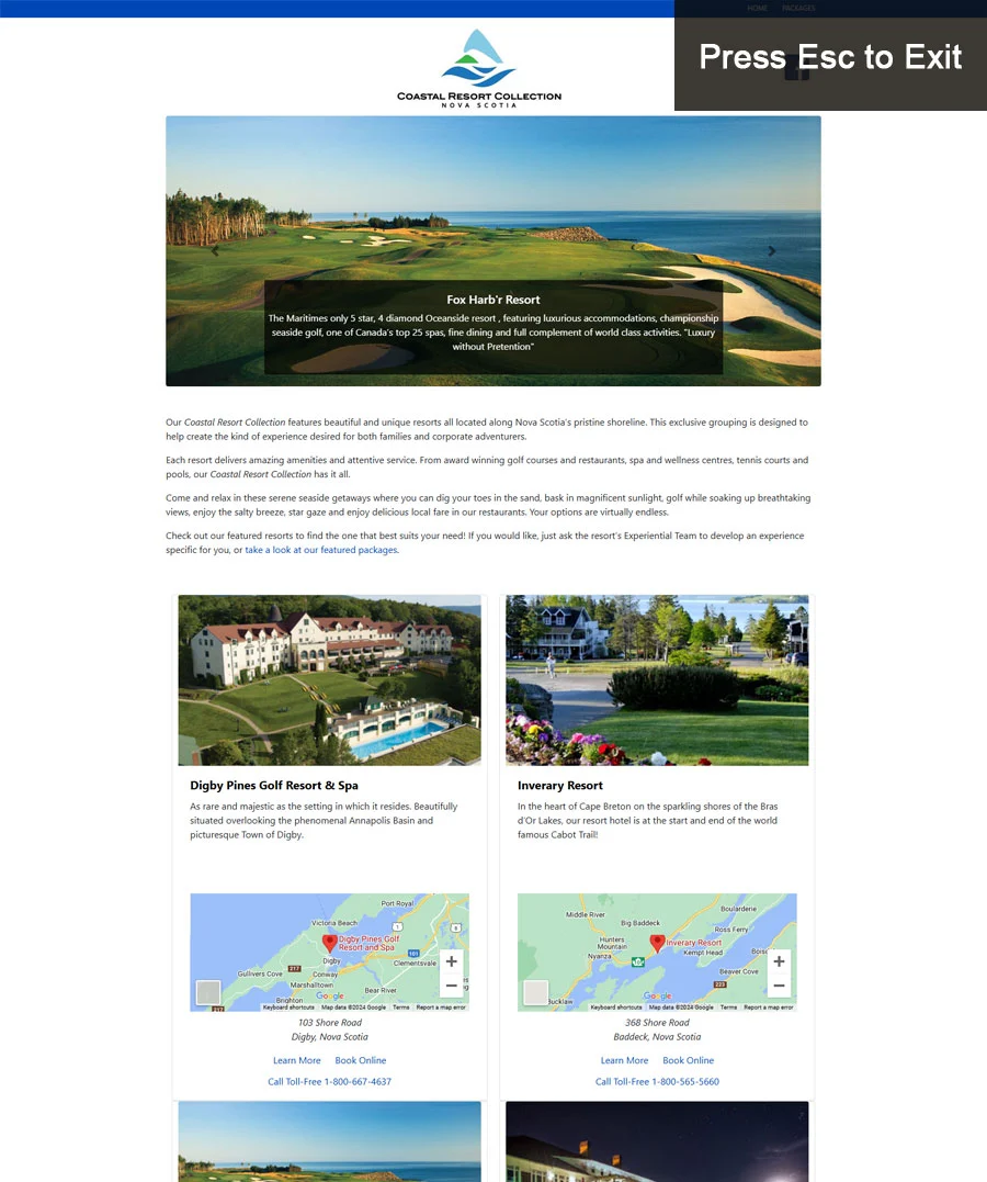 screenshot of www.coastalresortcollection.ca