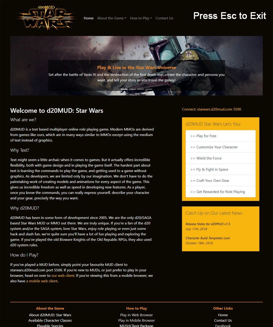 screenshot of starwars.d20mud.com