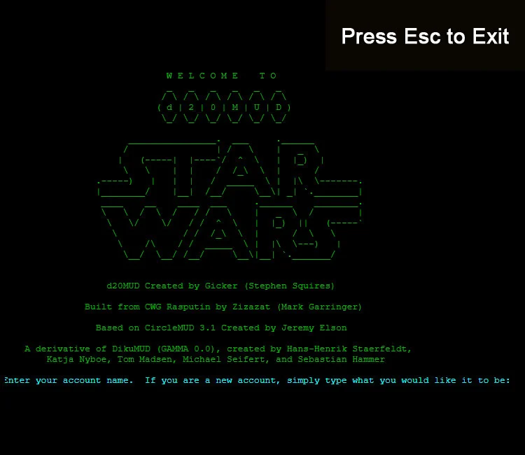 Screenshot of d20MUD: Star Wars Game Play - Connect Screen