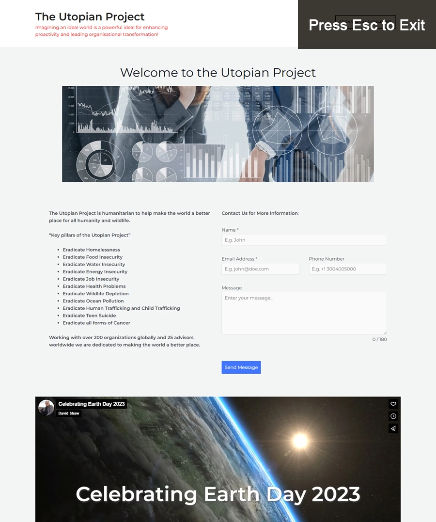 screenshot of www.theutopianproject.com