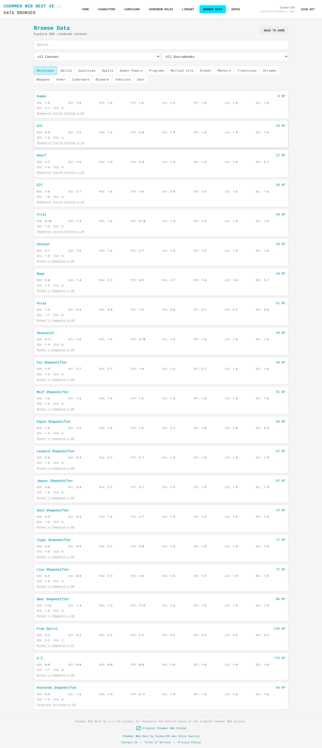 Chummer Web Next Screenshot Main Page